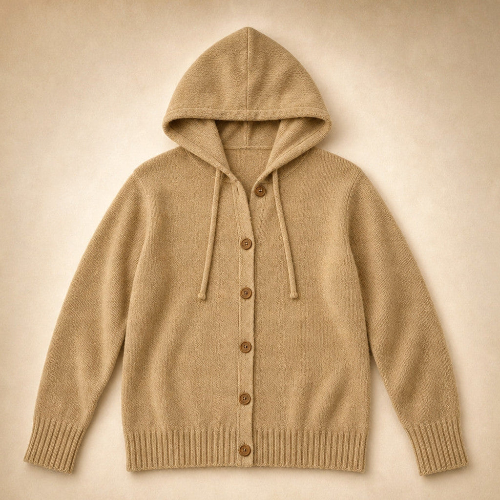 Damaris | Hooded Cardigan Drawcord Button Front Khaki – Product Photo