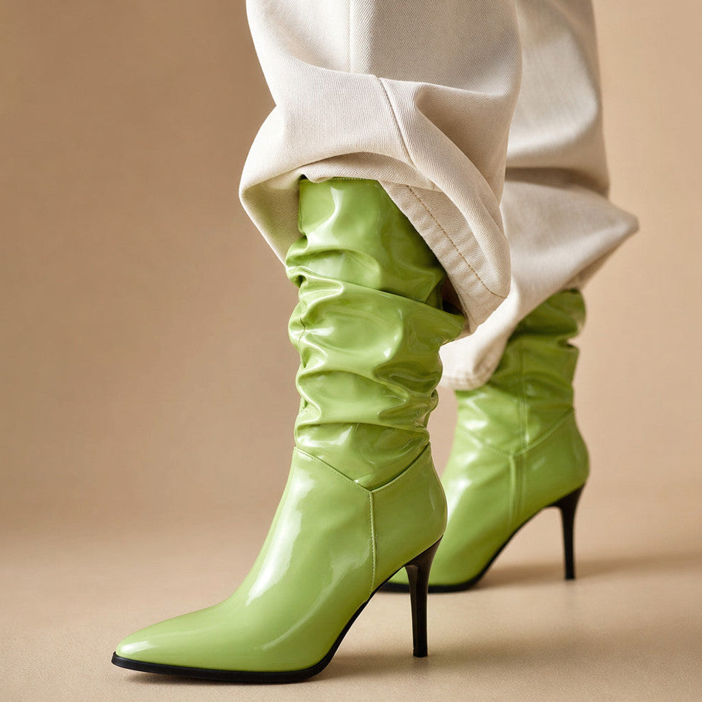Dervorguilla | Slouch Boots Stiletto Heel Green – Product Photo
