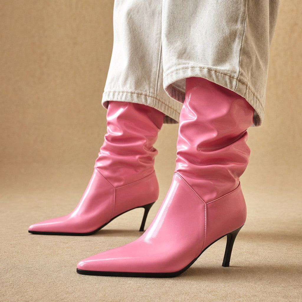 Dervorguilla | Slouch Boots Stiletto Heel Pink – Product Photo