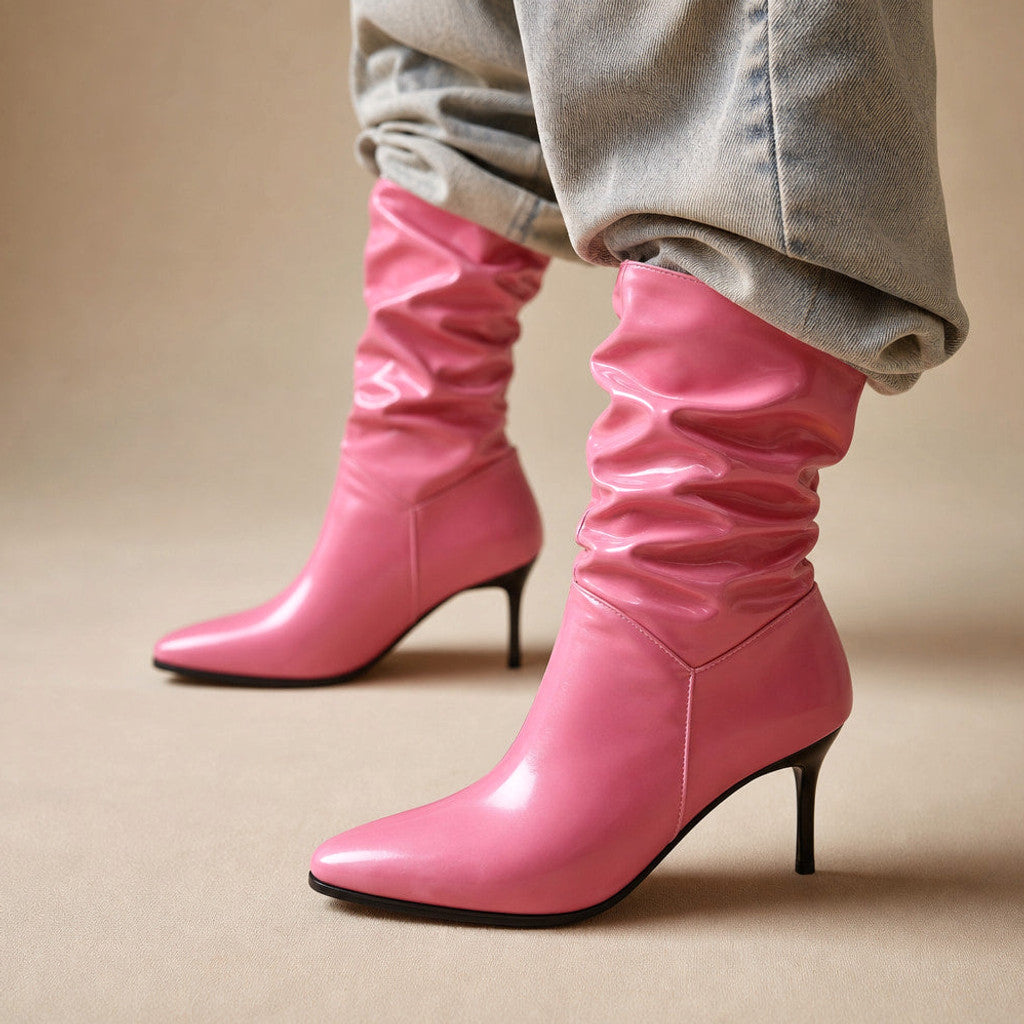 Dervorguilla | Slouch Boots Stiletto Heel in Pink – Premium Editorial