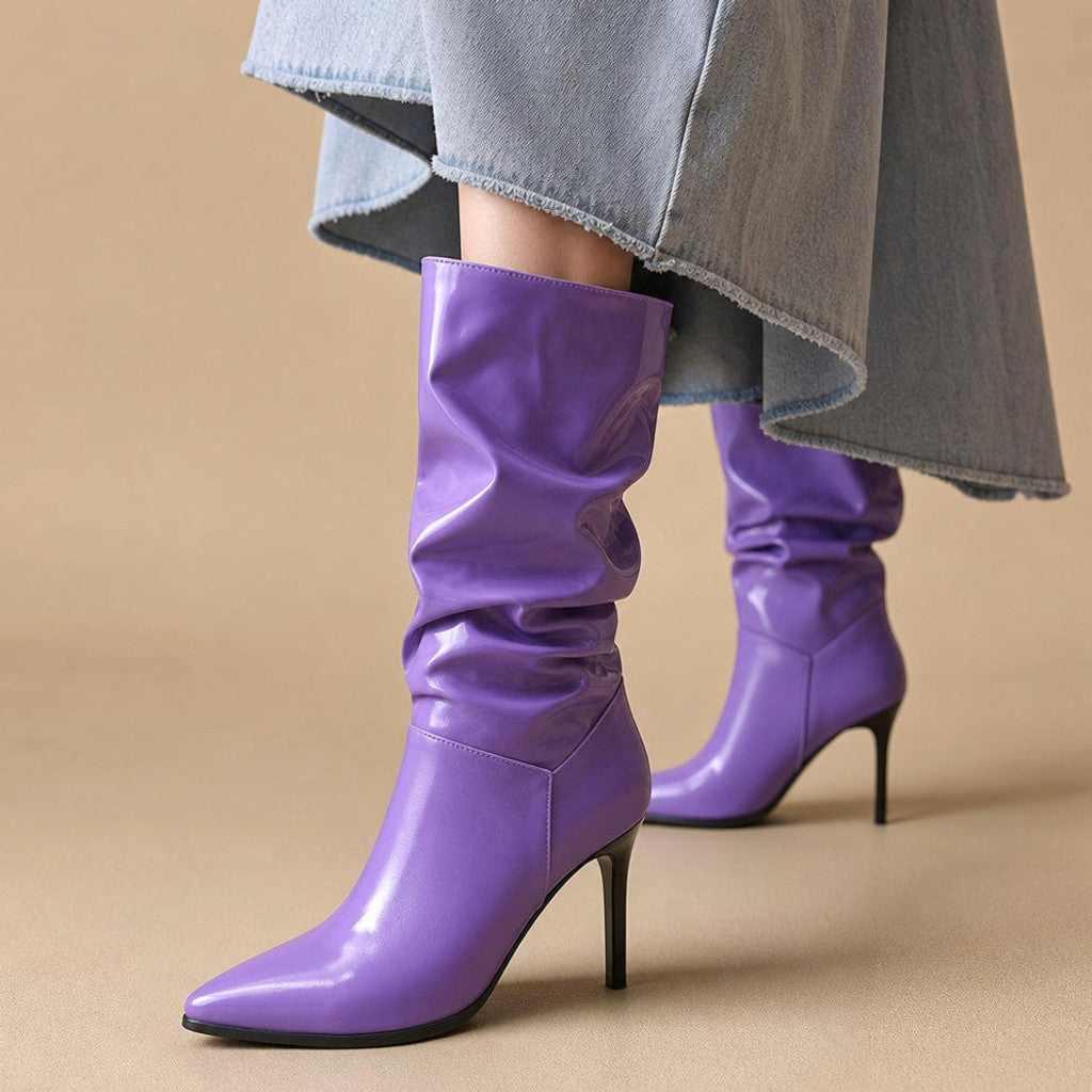 Dervorguilla | Slouch Boots Stiletto Heel in Purple – Premium Editorial