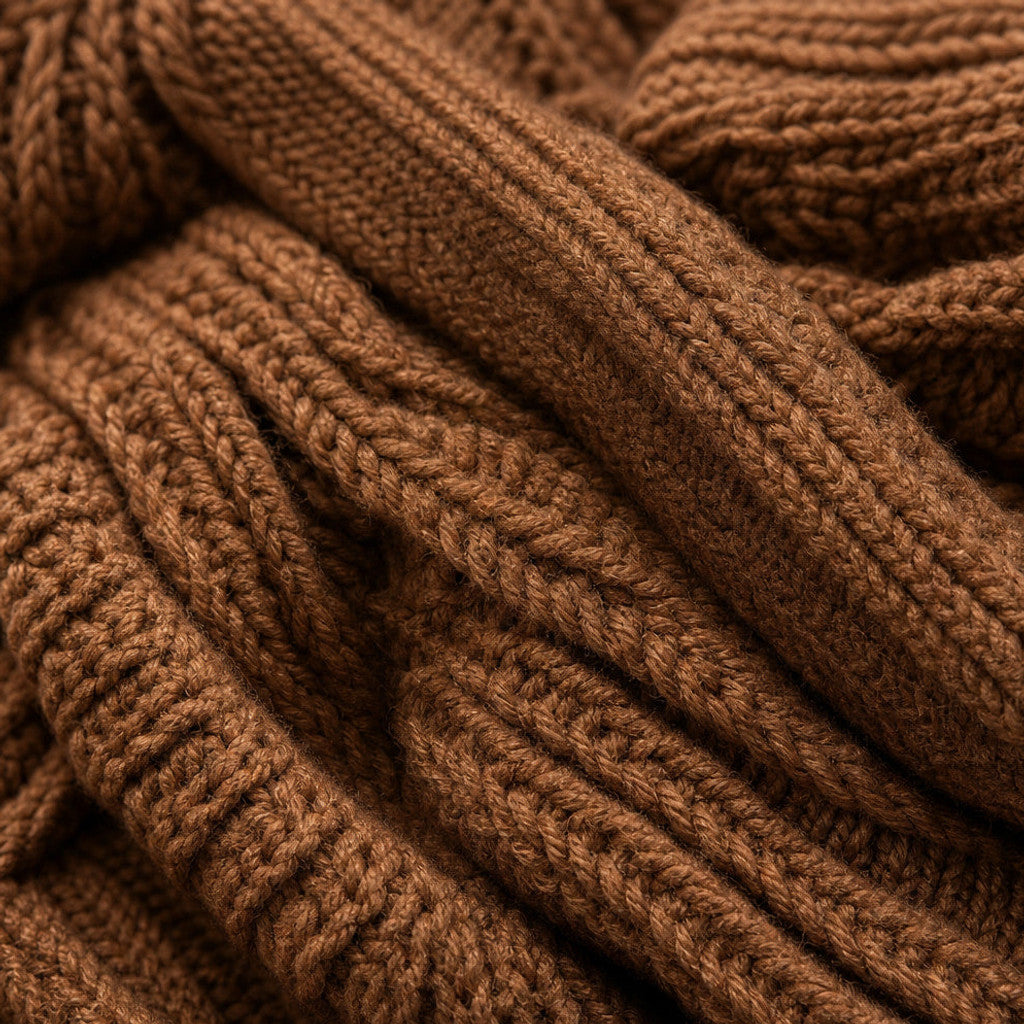 Dulcibel | Cable Knit Cardigan Dropped Shoulder Brown – Fabric and Detail Close-Up