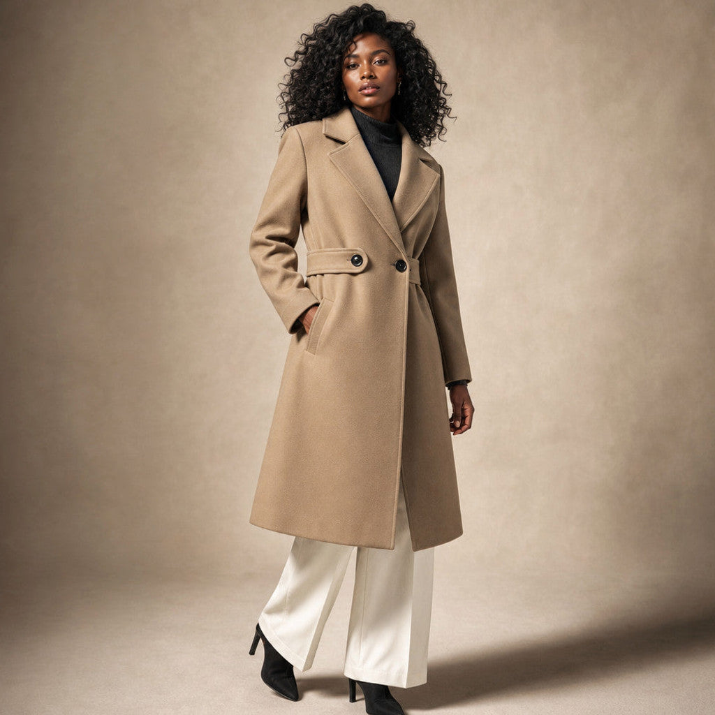 Dulcinea | Belted Winter Coat Mid-Length – Side Angle View