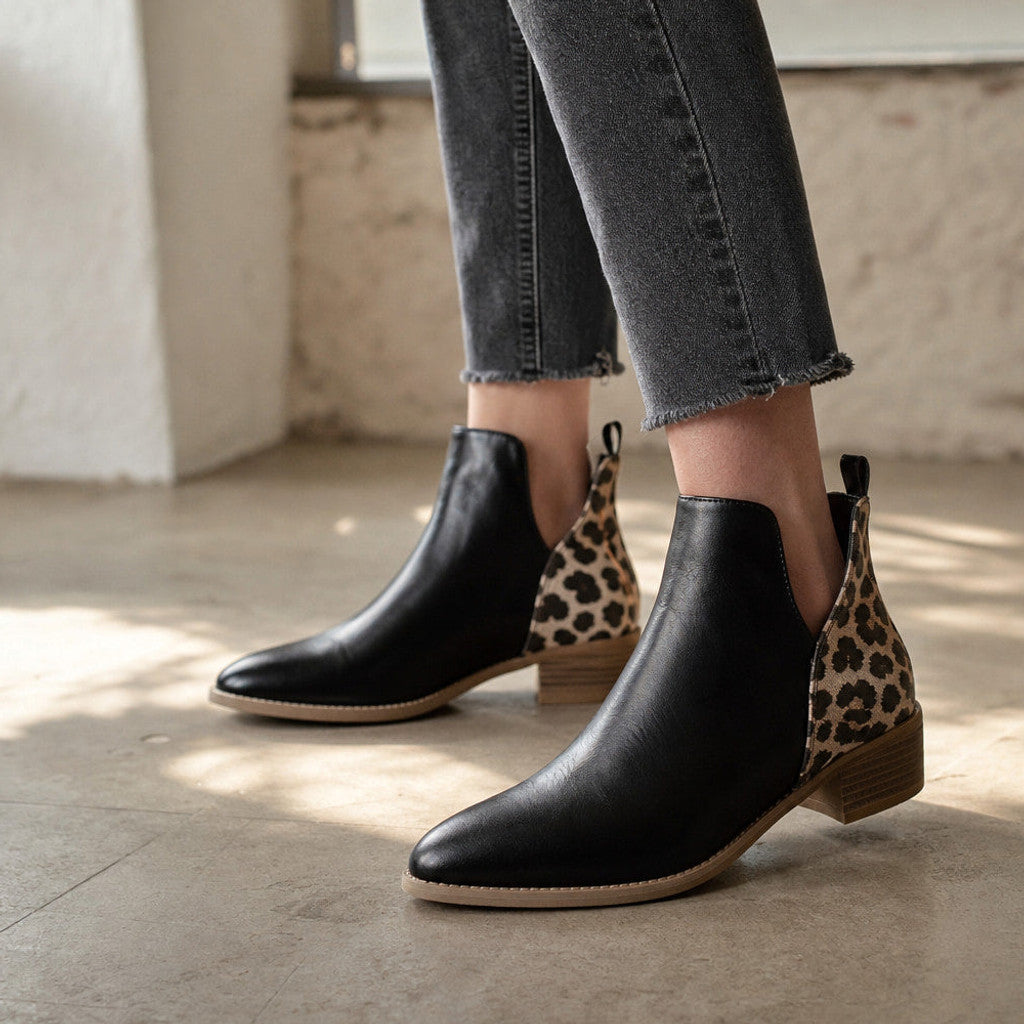 Edlyna | Chelsea Boots Leopard Panel Black – Styled Editorial Shot