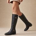 Edmonda | Knee-High Riding Boots Flat Sole Black – Product Photo