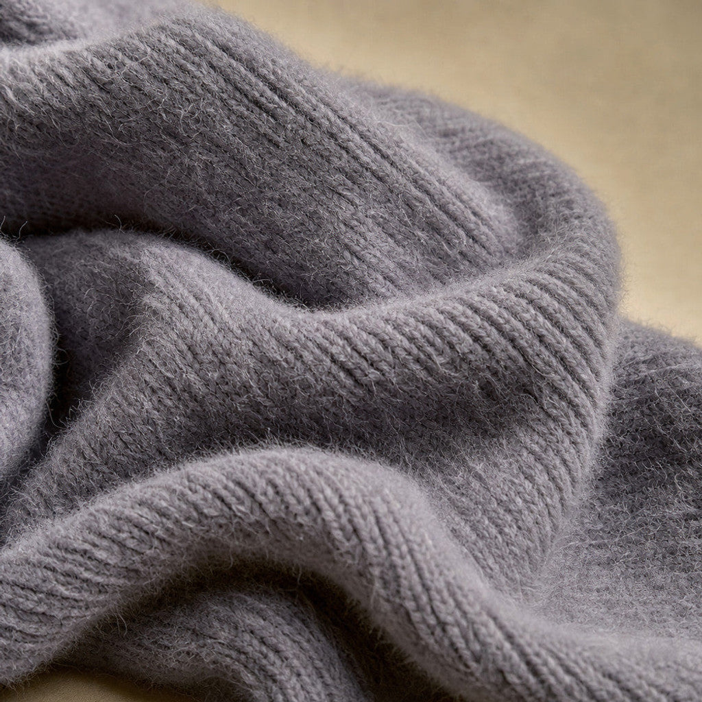 Etheldreda | Knit Cardigan Fringed Open Front Grey – Fabric and Detail Close-Up