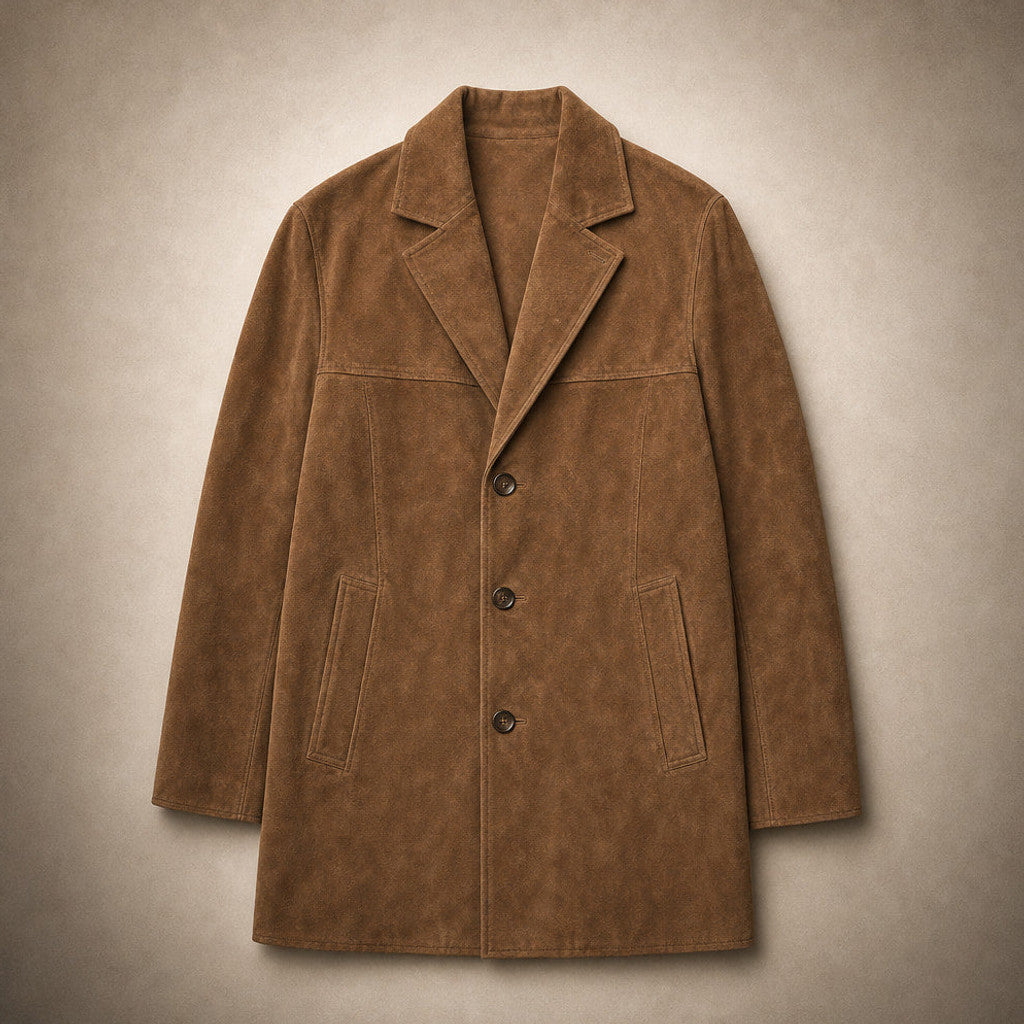 Eurydice | Suede Trench Coat Wide Lapel Brown Brown – Flat Lay Product Photo
