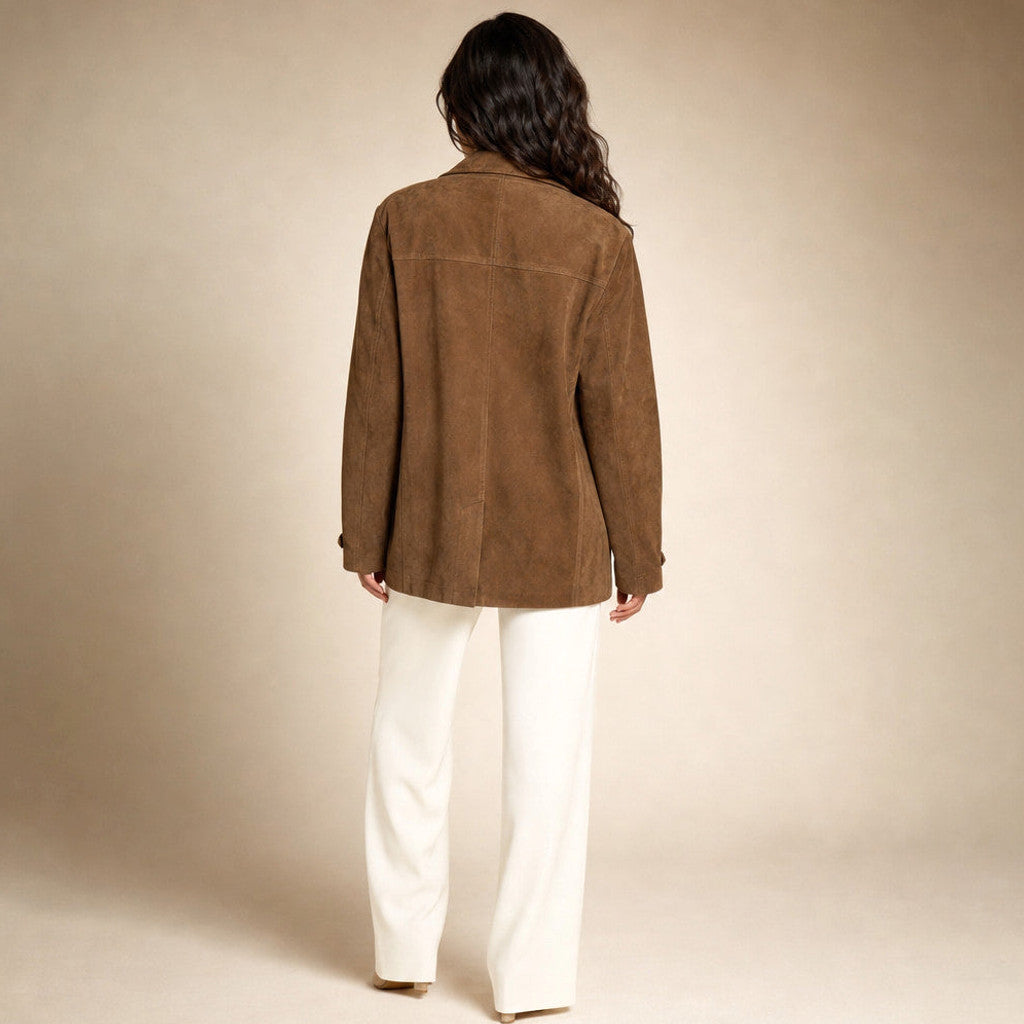 Eurydice | Suede Trench Coat Wide Lapel Brown Brown – Full Look
