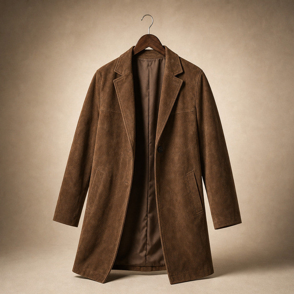 Eurydice | Suede Trench Coat Wide Lapel Brown Brown – Product Photo
