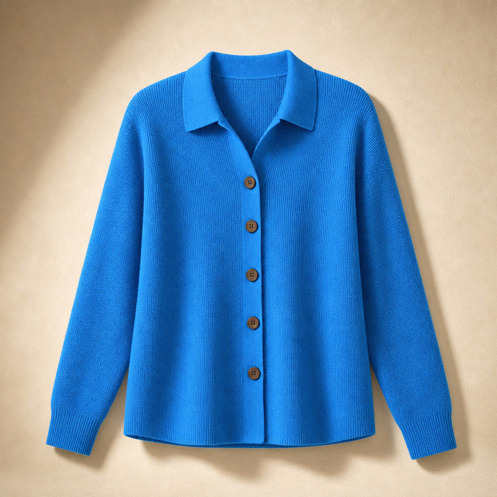 Eustachia | Button-Up Knit Cardigan Lapel Collar Blue – Product Photo