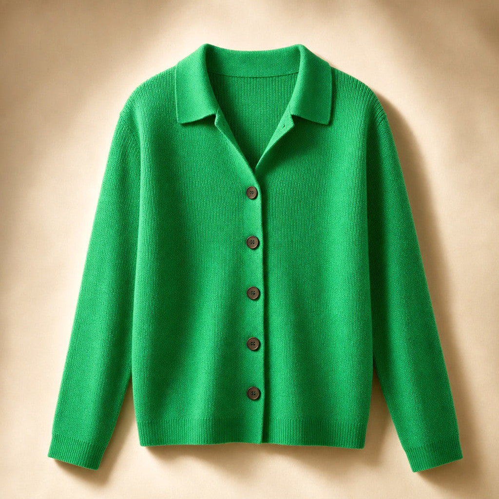 Eustachia | Button-Up Knit Cardigan Lapel Collar Green – Product Photo