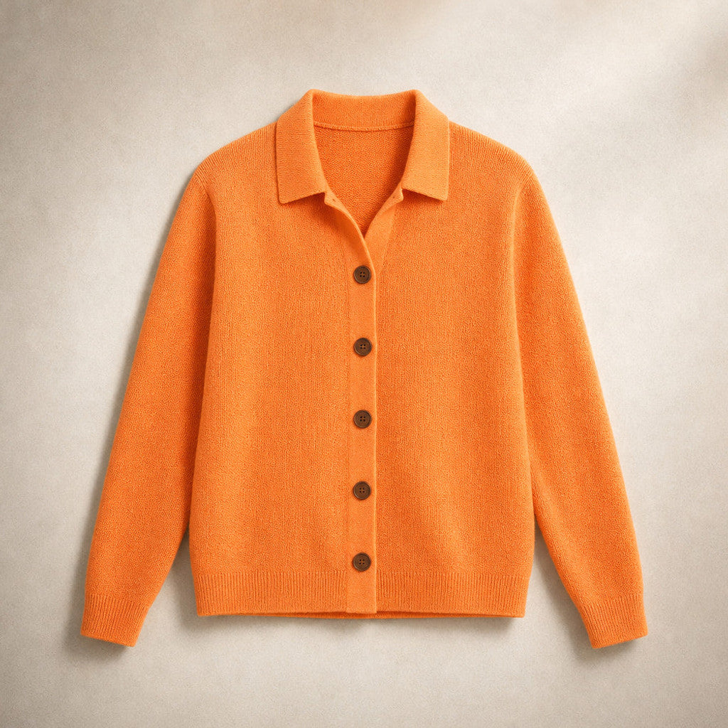Eustachia | Button-Up Knit Cardigan Lapel Collar Orange – Product Photo