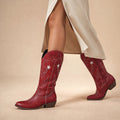 Florabel | Knee High Boots Wide-Calf Star Stitch Wine Red – Product Photo