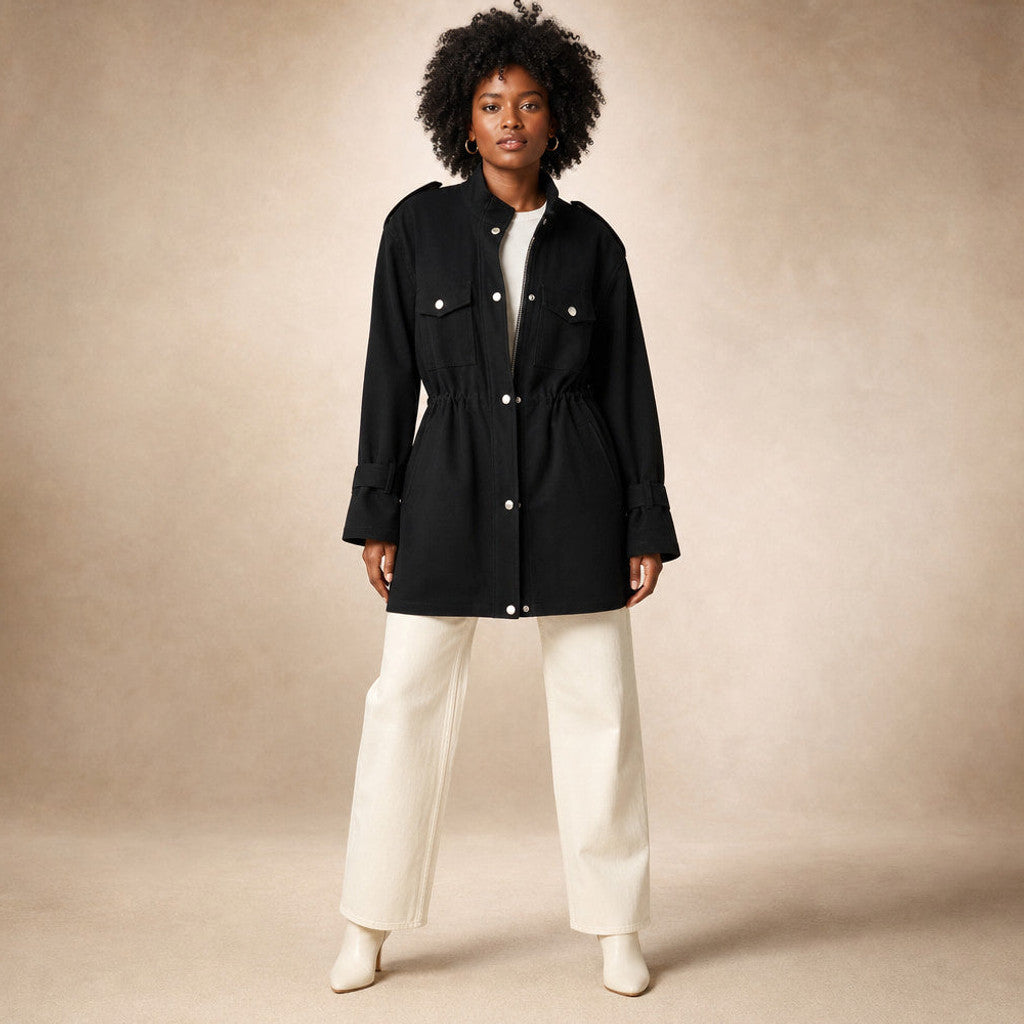Florelia | Belted Trench Coat Double-Breasted in Black – Premium Editorial