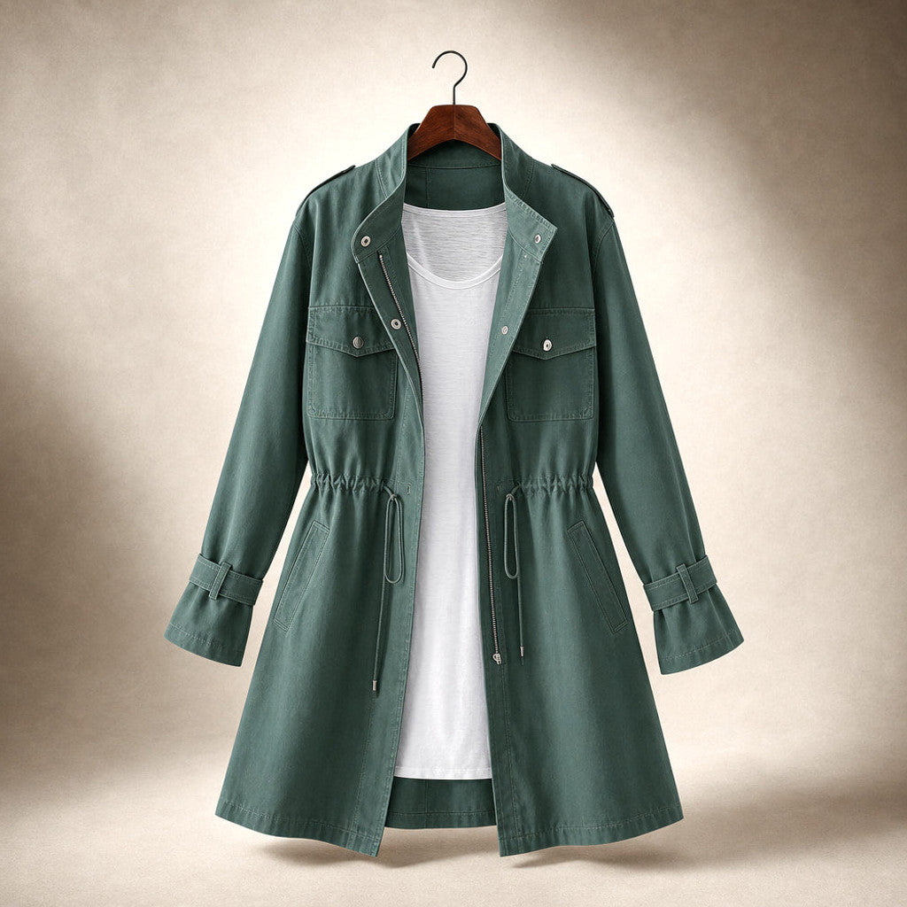 Florelia | Belted Trench Coat Double-Breasted Green – Product Photo