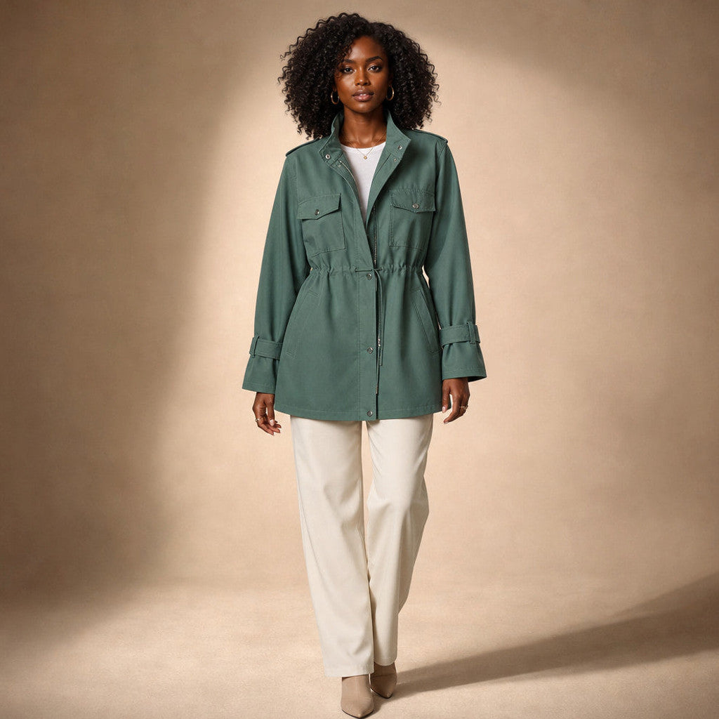 Florelia | Belted Trench Coat Double-Breasted in Green – Premium Editorial