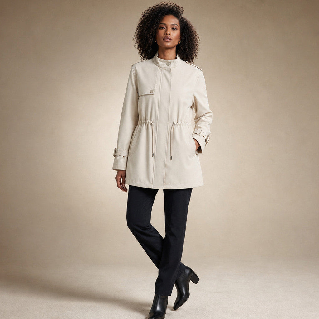 Florelia | Belted Trench Coat Double-Breasted White – Side Angle View