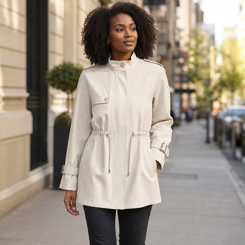 Florelia | Belted Trench Coat Double-Breasted White – Styled Editorial Shot