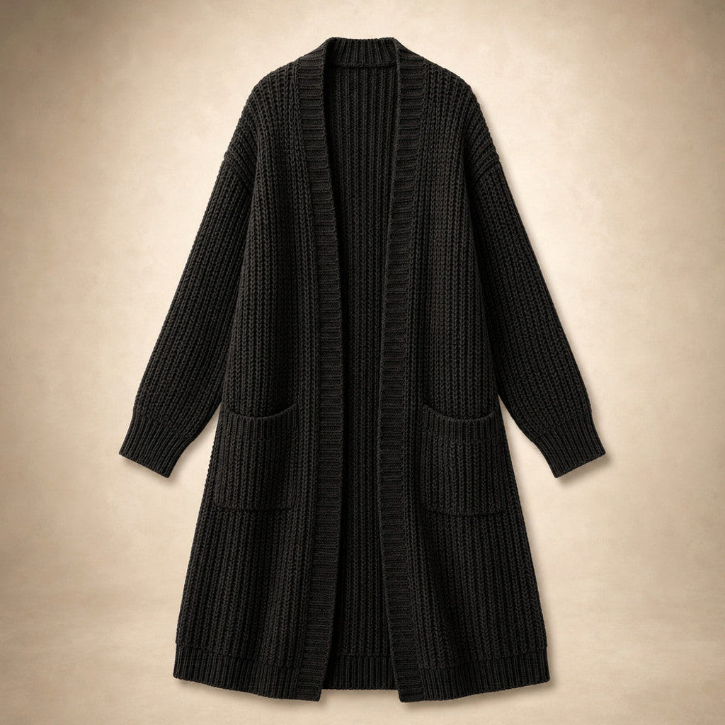 Frideswide | Longline Cardigan Open Front Black – Product Photo