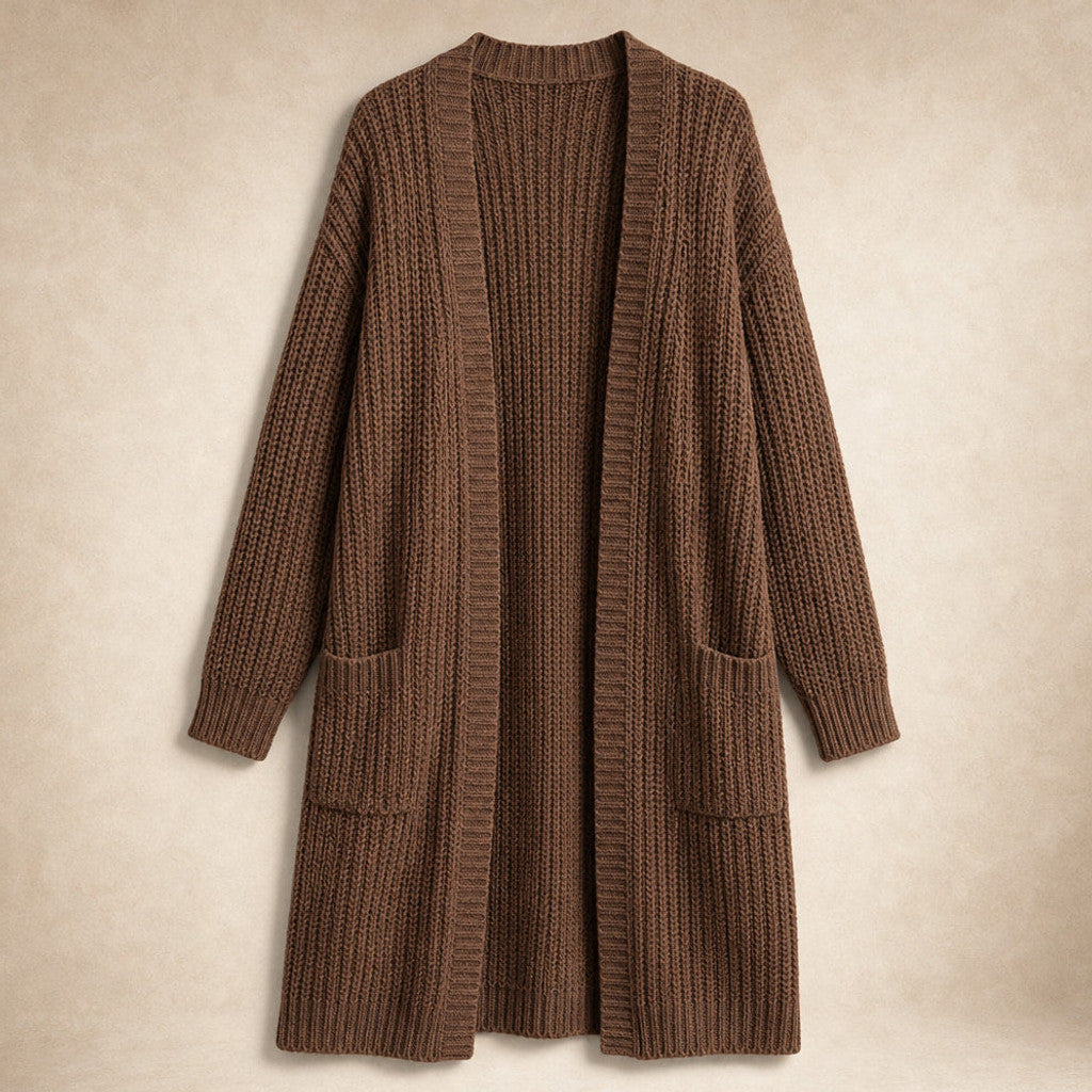 Frideswide | Longline Cardigan Open Front Brown – Product Photo