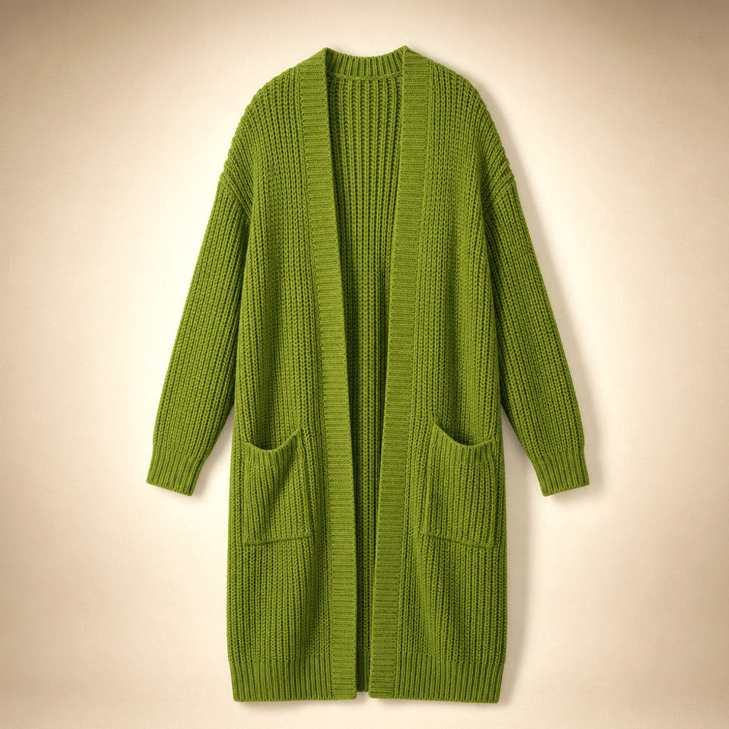 Frideswide | Longline Cardigan Open Front Olive – Product Photo