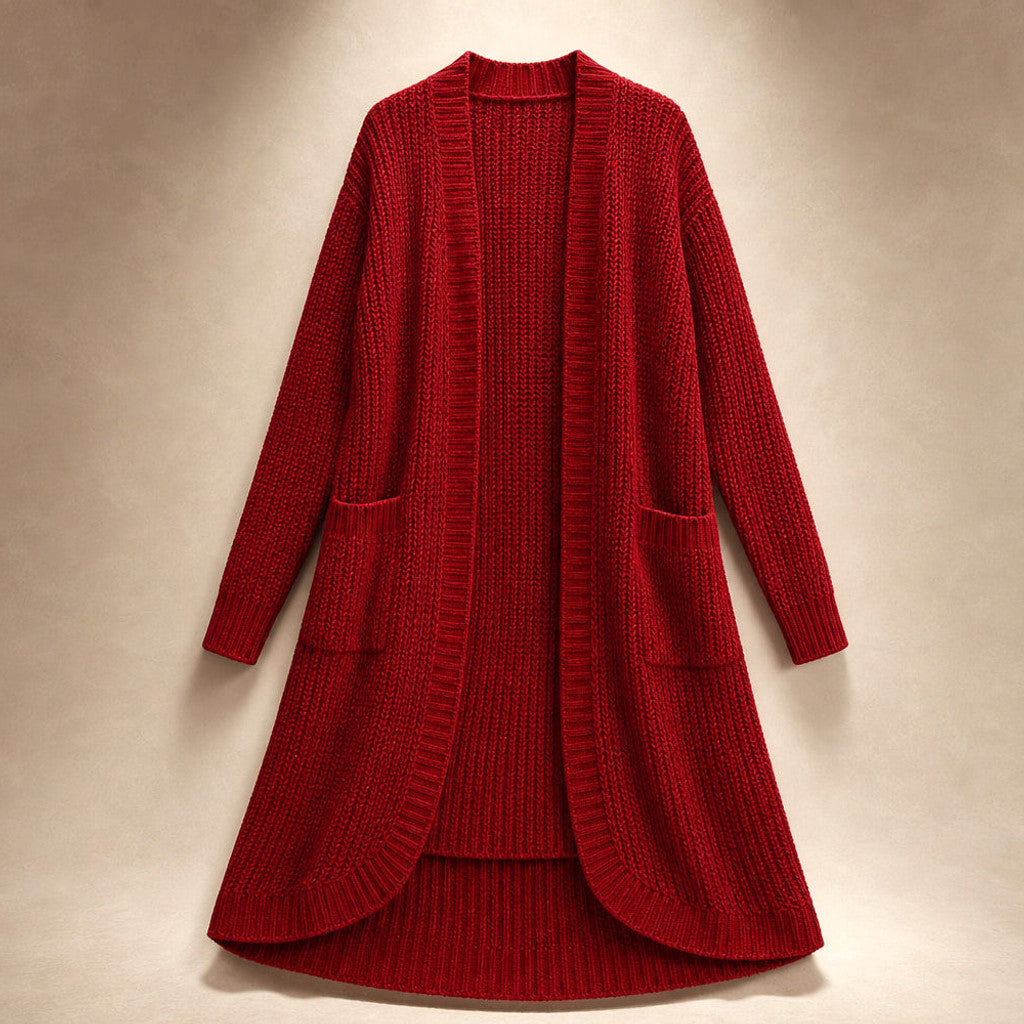 Frideswide | Longline Cardigan Open Front Red – Product Photo