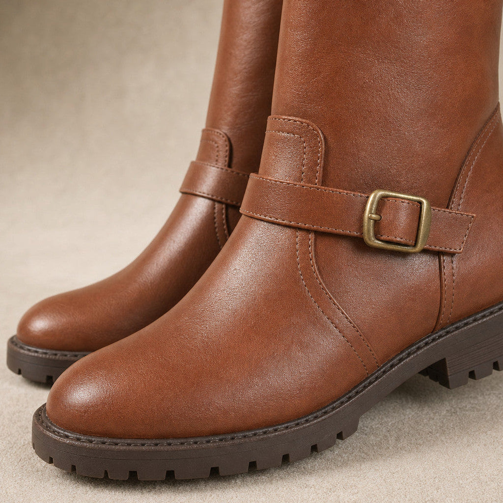 Germaine | Chelsea Boots Cushioned Footbed Low Heel Brown – Fabric and Detail Close-Up