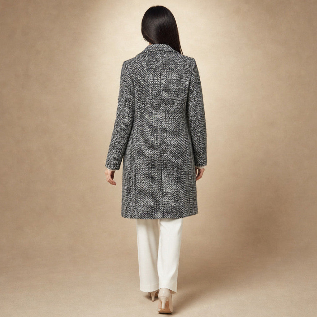 Gertrude | Houndstooth Wrap Coat Belted Grey Grey – Full Look