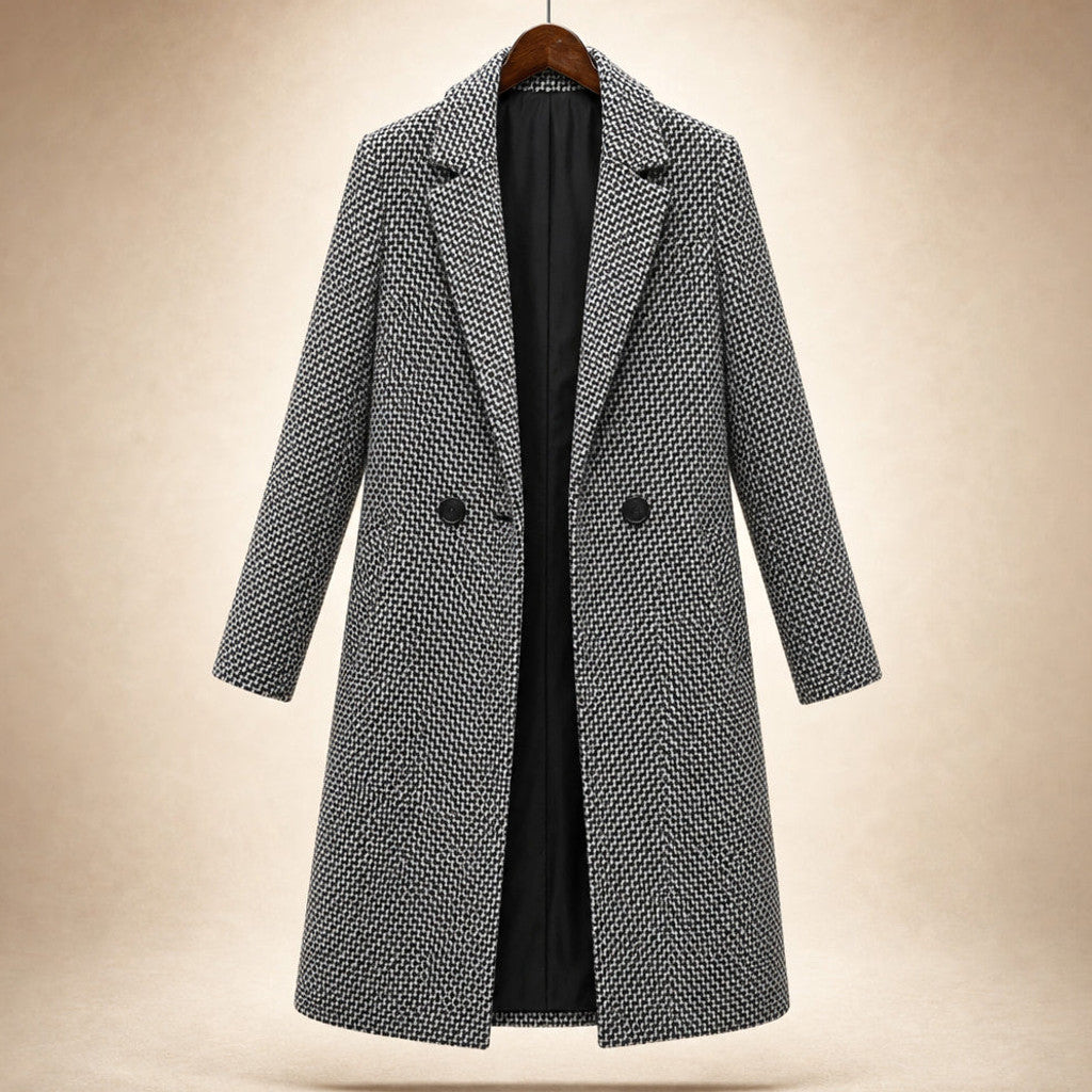 Gertrude | Houndstooth Wrap Coat Belted Grey Grey – Product Photo