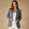 Gweneira | Cropped Plaid Blazer Button-Front Blue – Product Photo