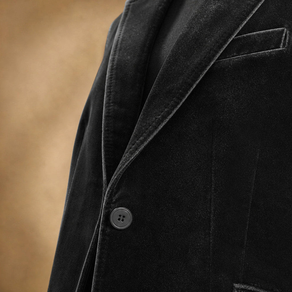 Gwenneth | Embroidered Velvet Blazer Slim Fit Black – Fabric and Detail Close-Up