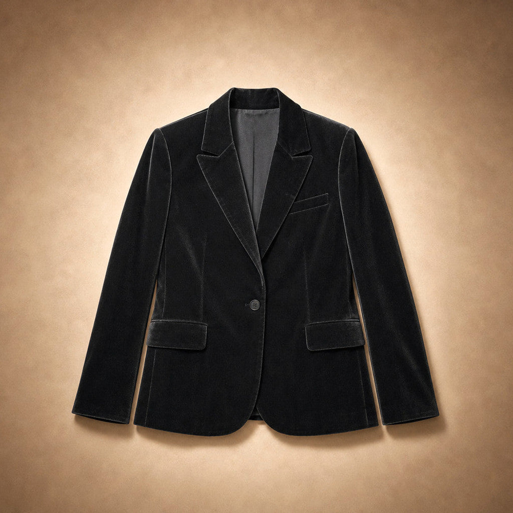 Gwenneth | Embroidered Velvet Blazer Slim Fit Black – Flat Lay Product Photo