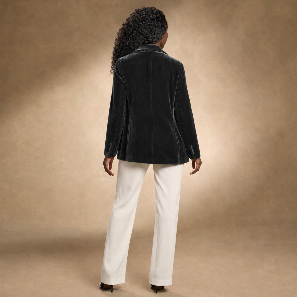 Gwenneth | Embroidered Velvet Blazer Slim Fit Black – Full Look