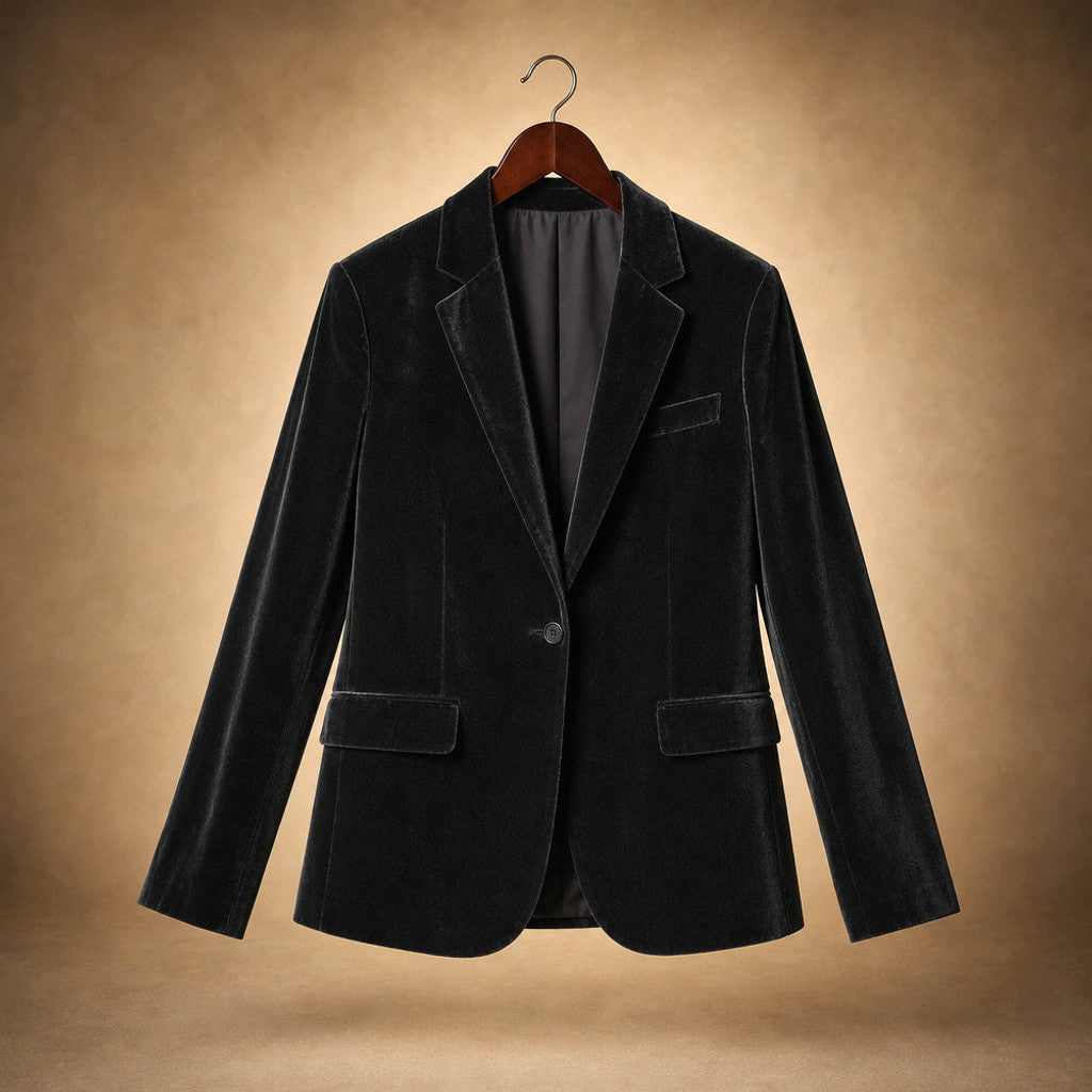 Gwenneth | Embroidered Velvet Blazer Slim Fit Black – Product Photo