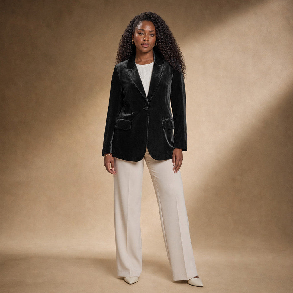 Gwenneth | Embroidered Velvet Blazer Slim Fit in Black – Premium Editorial