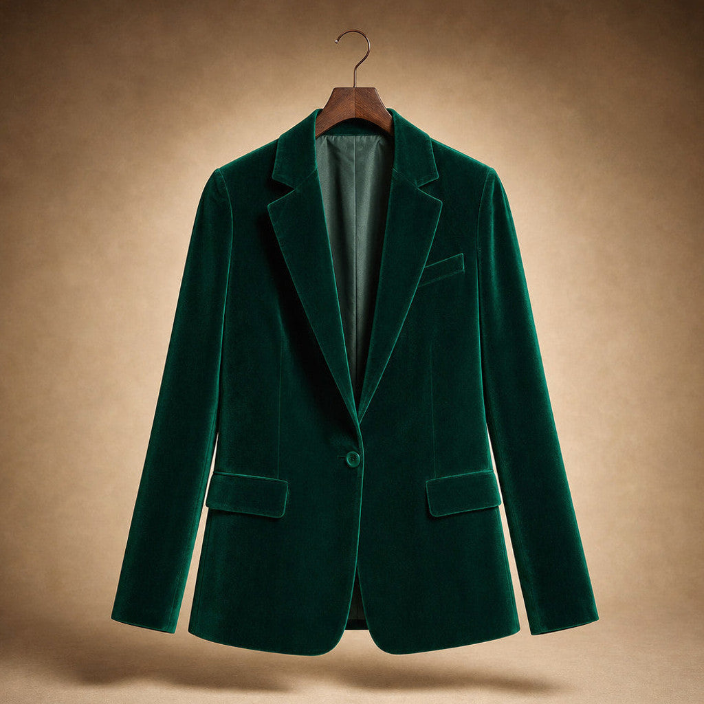 Gwenneth | Embroidered Velvet Blazer Slim Fit Dark Green – Product Photo