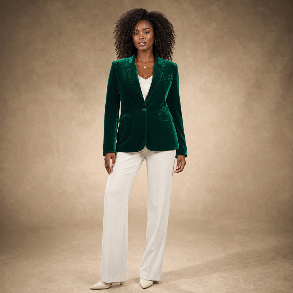 Gwenneth | Embroidered Velvet Blazer Slim Fit in Dark Green – Premium Editorial
