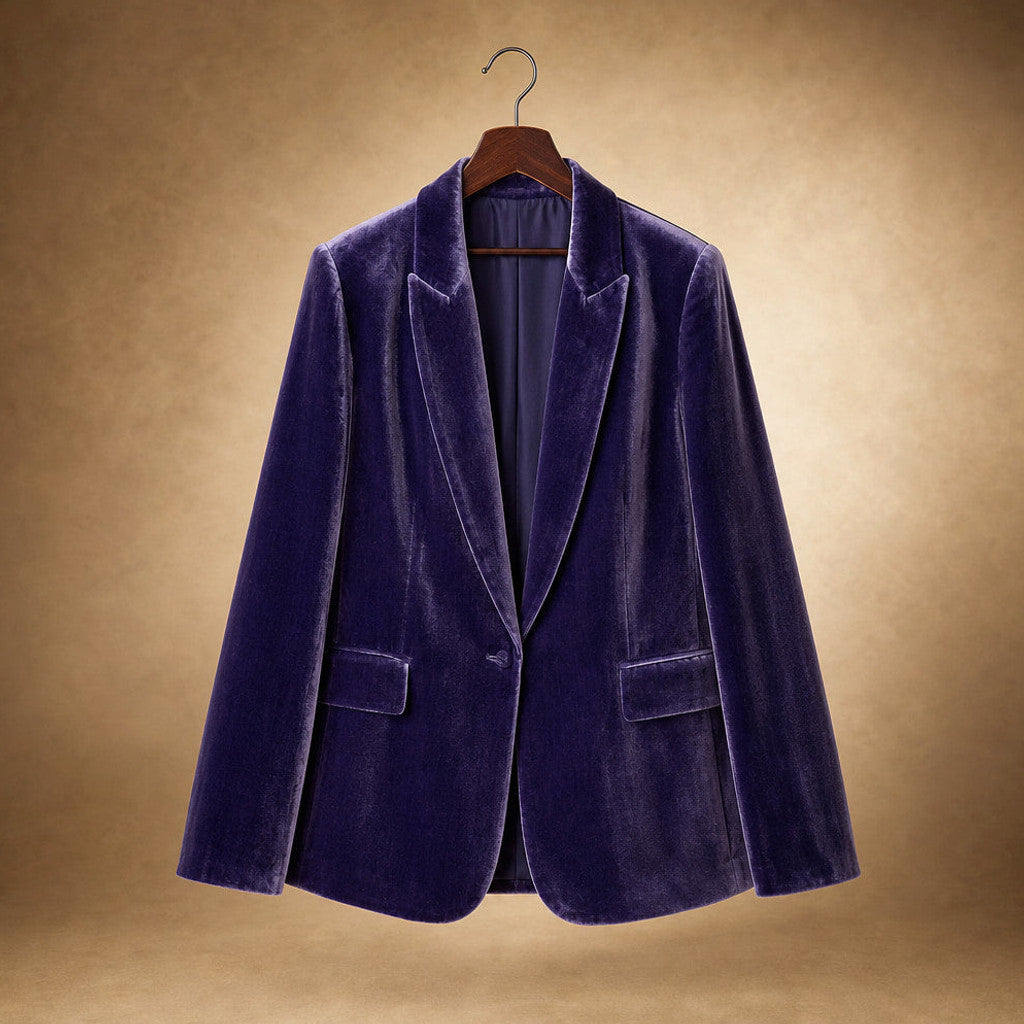 Gwenneth | Embroidered Velvet Blazer Slim Fit Dark Purple – Product Photo