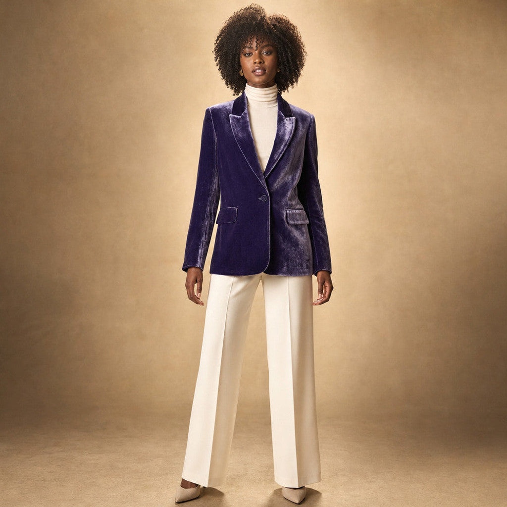 Gwenneth | Embroidered Velvet Blazer Slim Fit in Dark Purple – Premium Editorial