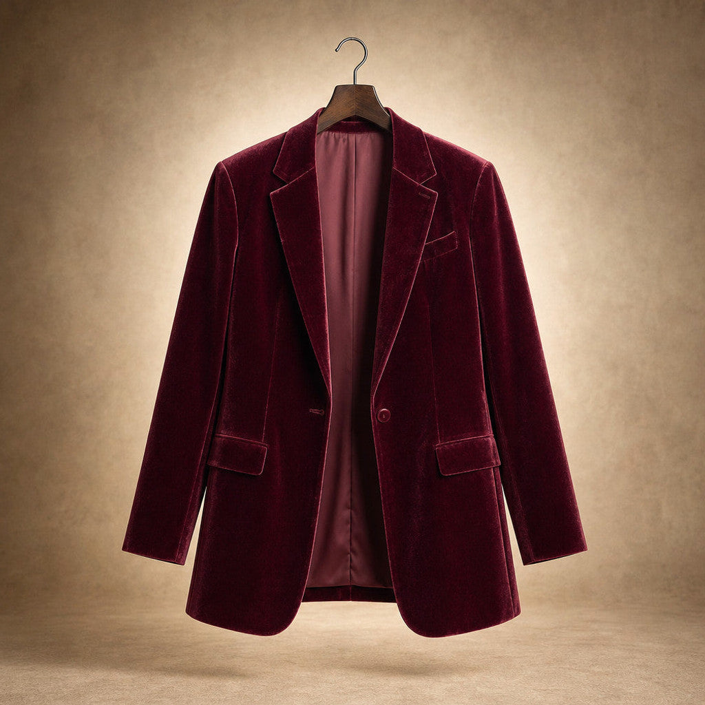 Gwenneth | Embroidered Velvet Blazer Slim Fit Wine Red – Product Photo