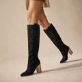 Heloise | Knee-High Boots Pointed Toe Block Heel Black – Product Photo