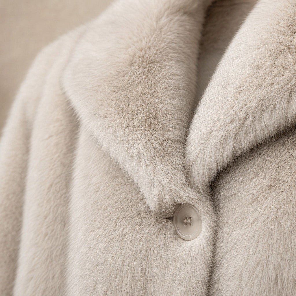 Hestia | Teddy Coat Wrap Front Shawl Collar Silver – Fabric and Detail Close-Up