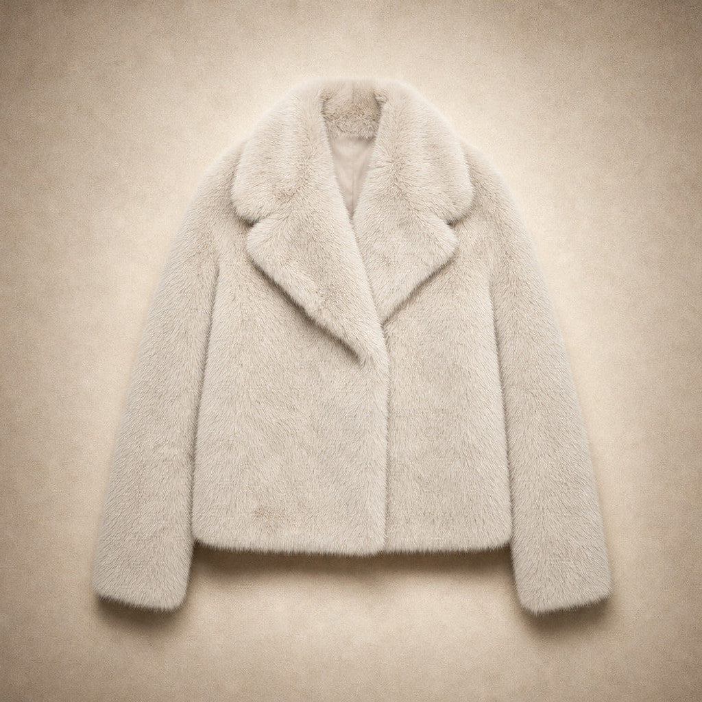 Hestia | Teddy Coat Wrap Front Shawl Collar Silver – Flat Lay Product Photo