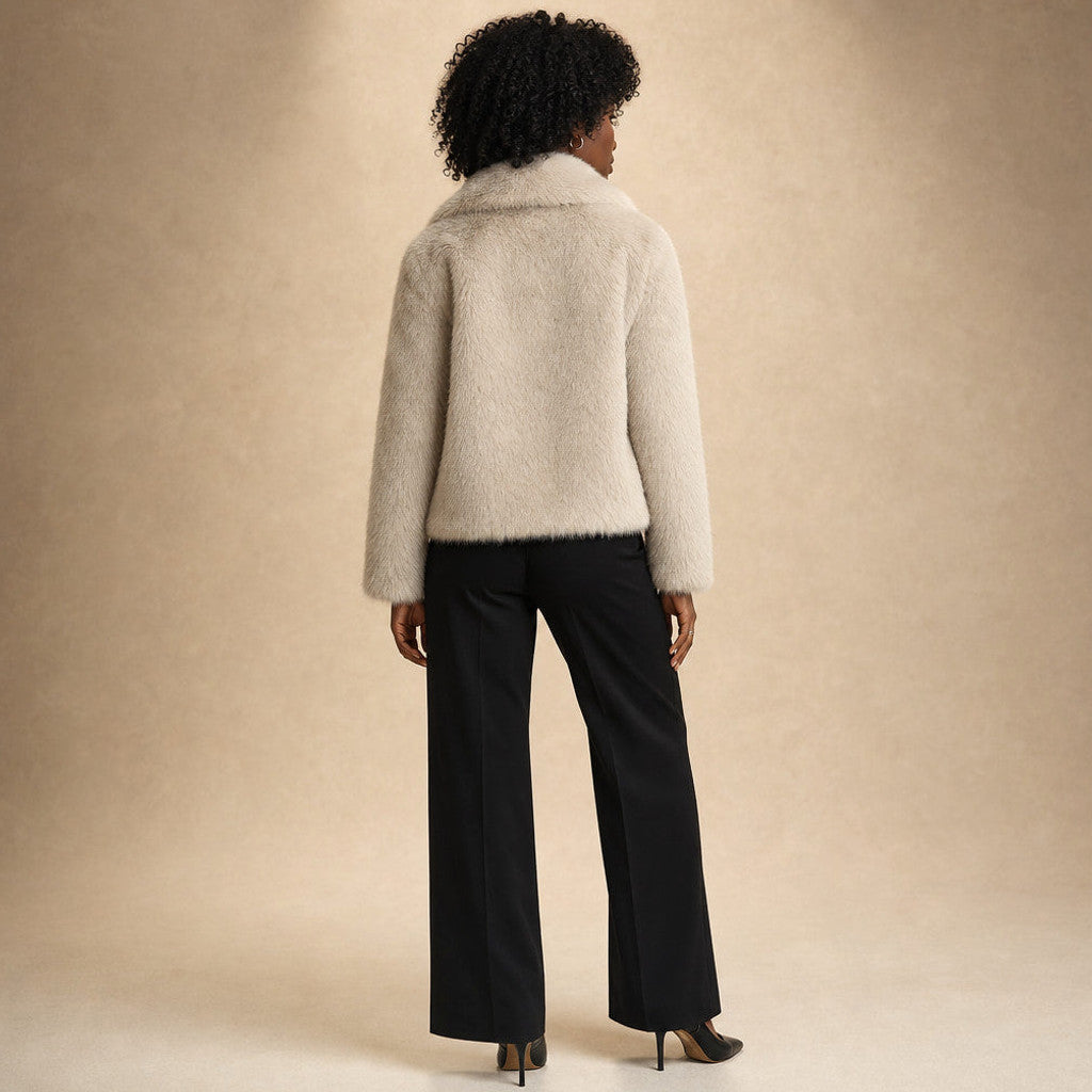 Hestia | Teddy Coat Wrap Front Shawl Collar Silver – Full Look