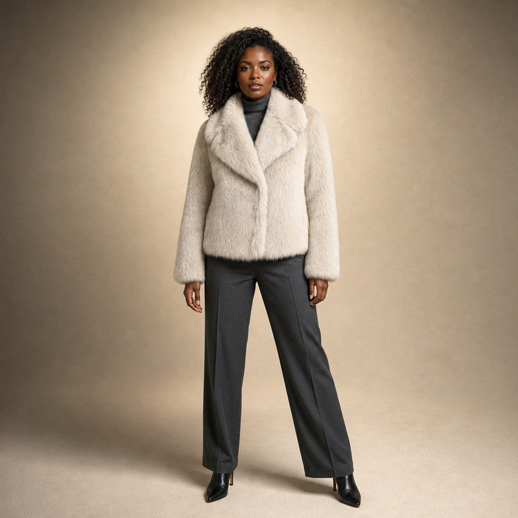 Hestia | Teddy Coat Wrap Front Shawl Collar in Silver – Premium Editorial