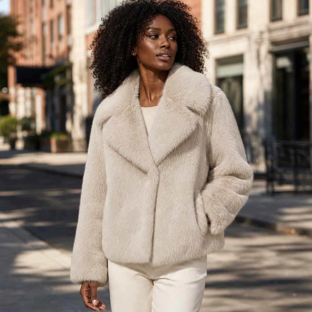 Hestia | Teddy Coat Wrap Front Shawl Collar Silver – Styled Editorial Shot