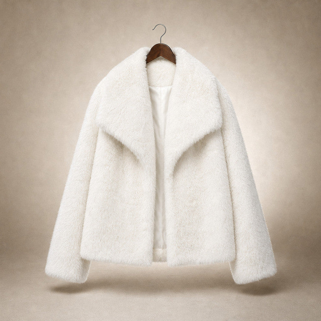 Hestia | Teddy Coat Wrap Front Shawl Collar White – Product Photo