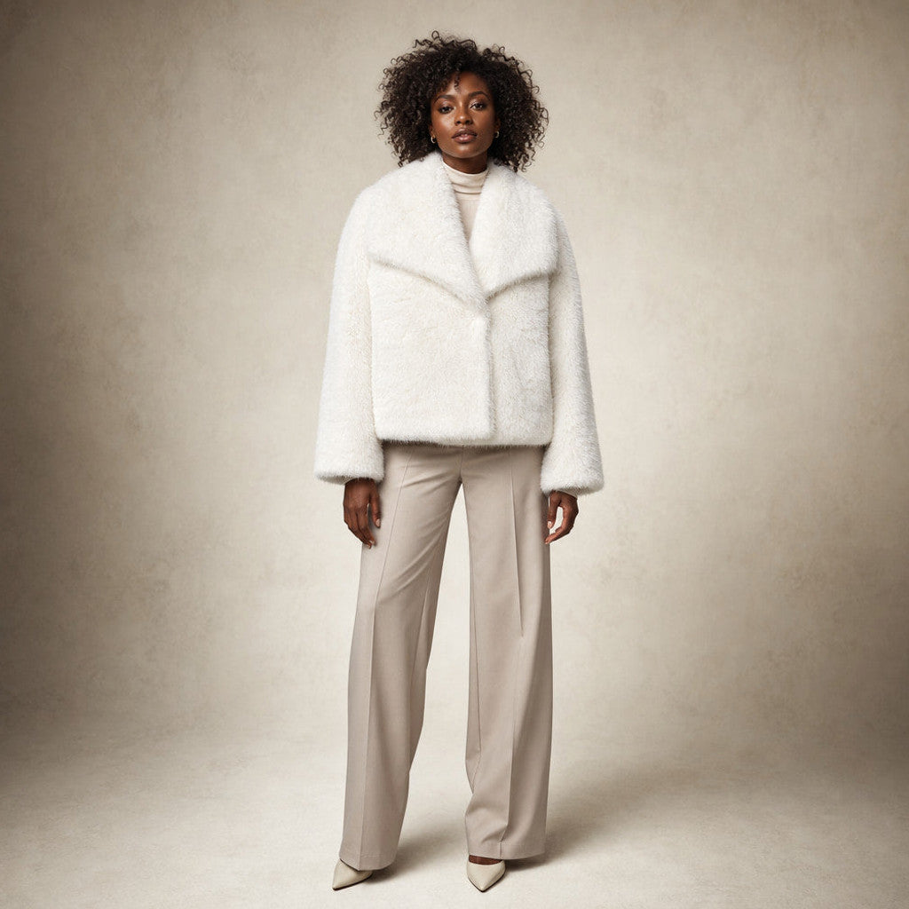 Hestia | Teddy Coat Wrap Front Shawl Collar in White – Premium Editorial
