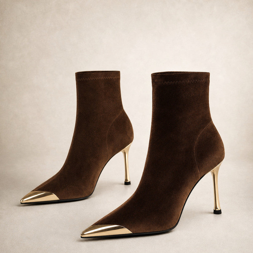 Hortense | Chelsea Boots Gold Toe Cap Stiletto – Full Look