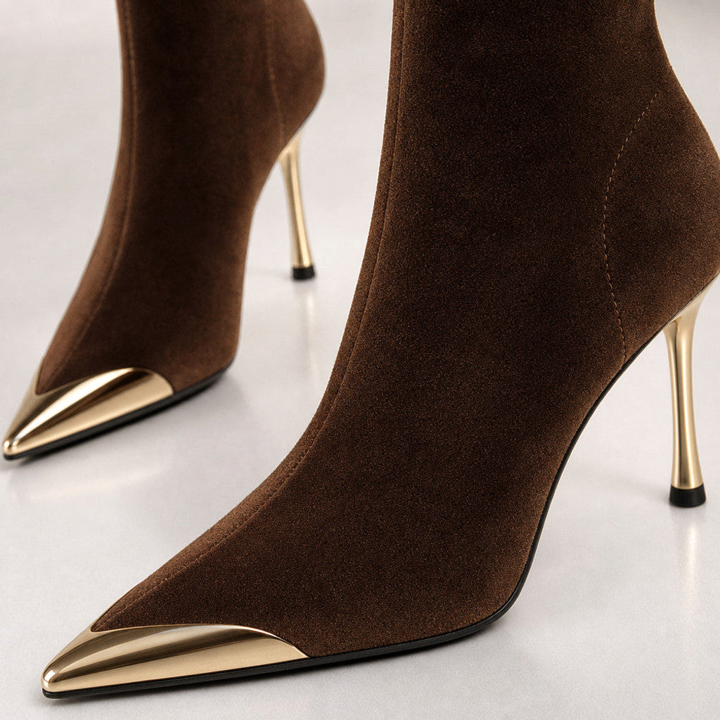 Hortense | Chelsea Boots Gold Toe Cap Stiletto – Fabric and Detail Close-Up